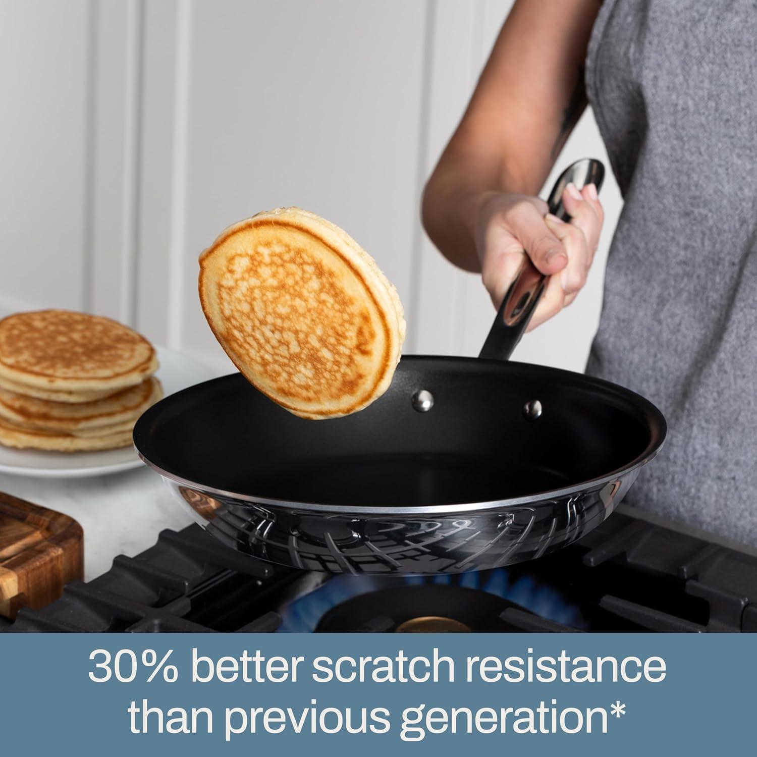 imageAllClad D3 3Ply Stainless Steel Non Stick Cookware Set 10 Piece Induction Oven Broiler Safe 600F Kitchen Cooking Set w Frying Pans Saucepans Saute Pan Stockpot Lids Pots and Pans SilverStainless Steel Silver with Black interior