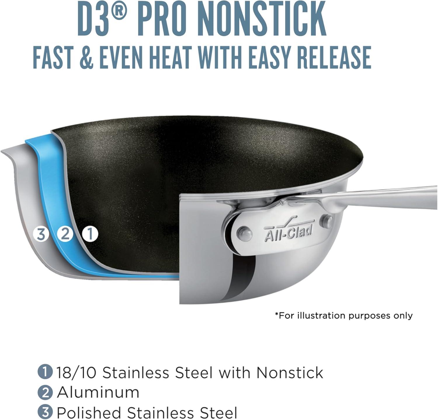 imageAllClad D3 3Ply Stainless Steel Non Stick Cookware Set 10 Piece Induction Oven Broiler Safe 600F Kitchen Cooking Set w Frying Pans Saucepans Saute Pan Stockpot Lids Pots and Pans SilverStainless Steel Silver with Black interior