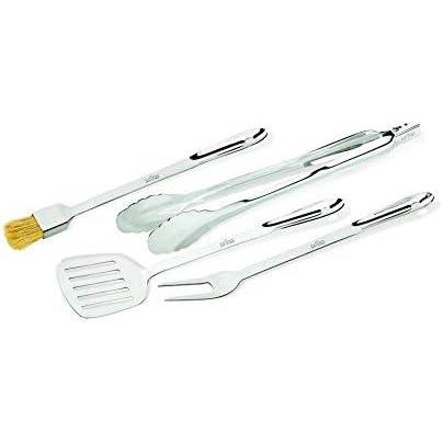 imageAllClad Professional Tools with Case Stainless Steel BBQ Tool Set 4 Piece Pots and Pans Cookware SilverWo case