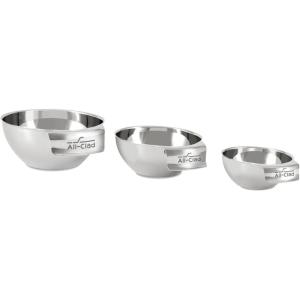 All-Clad Kitchen Essentials Stainless Steel Mini Measuring Bowl Set 3 Piece, Includes 1, 1/2 and 1/4 Stackable Measuring Cups, Gadgets for Cooking & Baking, Cookware Tools, Dishwasher Safe, Silver